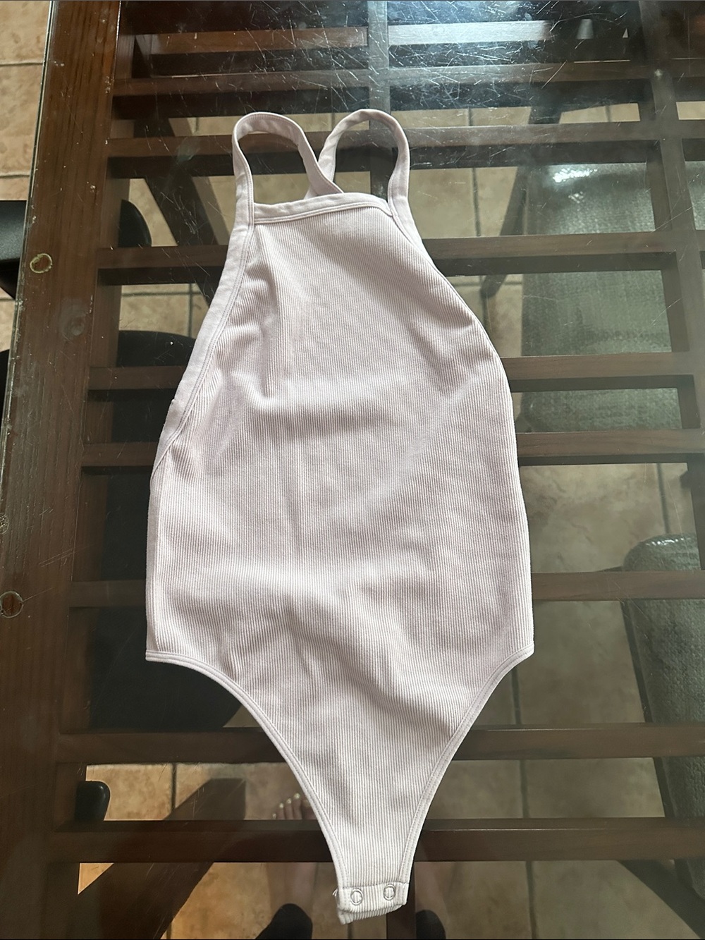 lilac low back cross cut bodysuit